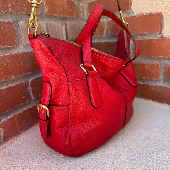 Ralph Lauren❤️ Large Pebble Leather Slouchy Satchel Crossbody Bag in Red - Picture 5 of 15
